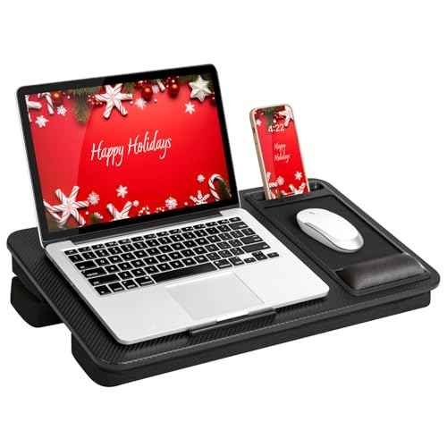 LAPGEAR Large Adjustable Lap Desk with Memory Foam Wrist Rest, Mouse Pad, Phone Holder, Device Ledge, and Booster Cushion - Black Carbon - Fits up to 15.6 Inch Laptops - Style No. 88008