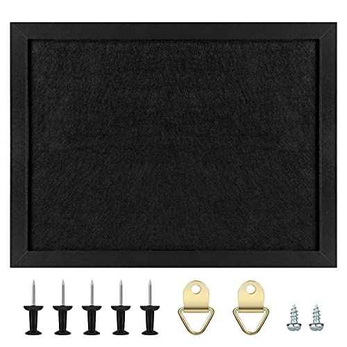 TORASO Cork Board Bulletin Board with Felt,Wood Framed Display Bulletin Board for Walls with Pins, Eye Bolts, gaskets, Screws, Pin Board for Office, School and Home(Black,1pc)