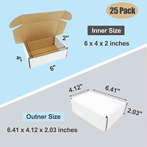 6x4x2 Shipping Boxes Pack of 50, White Corrugated Cardboard Box for Small Business Flat Literature Mailer Mailing Packaging Packing Jewelry Craft Gifts