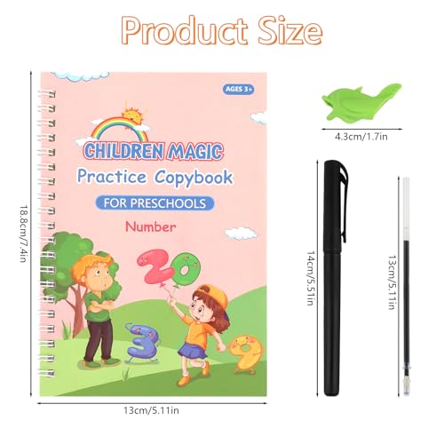PEASUG Grooved Writing Books for Kids 3-5, Magic Grooved Writing Practice for Kids, Reusable Grooved Handwriting Workbooks Practice for Kids Learn to Write, Children's Magic Copybooks 4 Pack