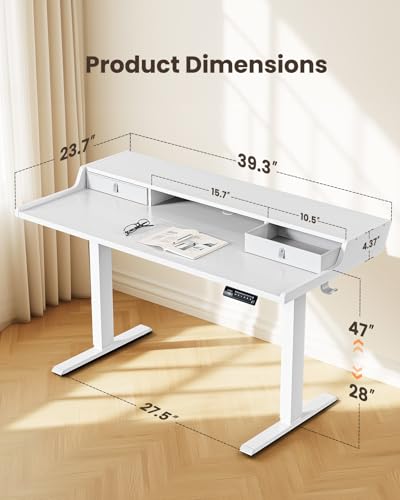 ErGear White 40x24-Inch Electric Standing Desk with Drawers & Monitor Stand