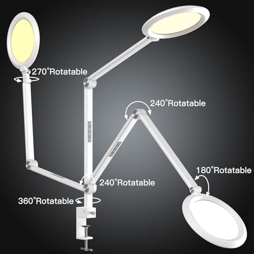 VERSKI LED Desk Lamp for Video Conferencing, Webcam Light, Reading Light, Dimmable 4 Color Modes, 18W Desk Light, Clip on Light, Eye Care Zoom Light, for Home Office and Office Use, White
