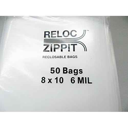 Reloc Zippit Bags 8"x10" Clear Heavy Duty 6 Mil Thick Reclosable Per Pack of 50