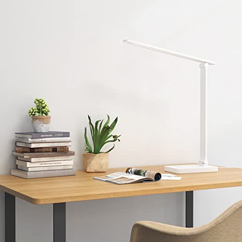 Lepro White LED Desk Lamp with USB Charging Port, Dimmable, Eye-Care, 700LM