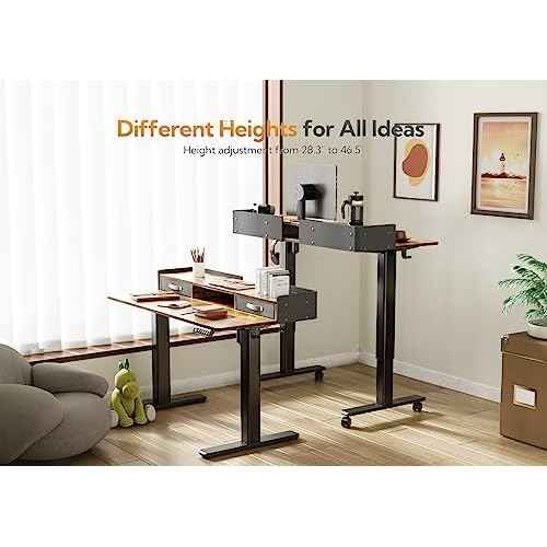Claiks Standing Desk with Drawers, Stand Up Electric Standing Desk Adjustable Height with Storage Shelf and Splice Board, 48 Inch, Rustic Brown