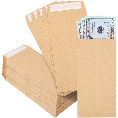 Joyberg 120 PCS Money Envelopes for Cash Kraft Paper, 6.5¡±x3.2¡± Small Cash Envelopes for Self-Adhesive, Money Saving Challenge Coin Envelopes for Coin, Check, Budget, Small Item Organizer