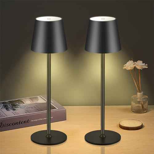 Cordless Table Lamps USB Rechargeable Lamp Simplicity Desk Lamp Built-in 4600 mAh Battery LED Battery Operated lamp with Touch Control Table lamp - Bedroom/Desk/Reading/Patio(2Pcs-Black)