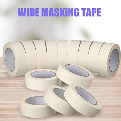 Fainne 18 Rolls Masking Tape Bulk 1.41 Inch Beige Wide Thin White Color Painters Tape for Painting Home Office School Stationery, 1.41 Inches x 55 Yards