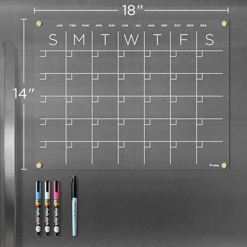Magnetic Acrylic Calendar for Fridge, Includes 4 Magnetic Wet-Erase Markers for Refrigerator, 18" X 14¡±