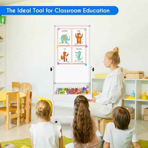 maxtek Mobile White Board Easel, 40x24 Inches Magnetic Storage Dry Erase Board Easel for Classroom, Rolling Height Adjustable Stand on Wheels for Home, School, Teachers & Kids
