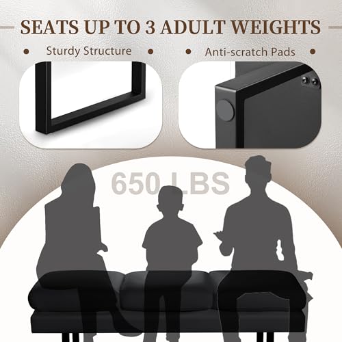 Furniwell 3-Seat Waiting Room Bench - Faux Leather Reception Chair, Black