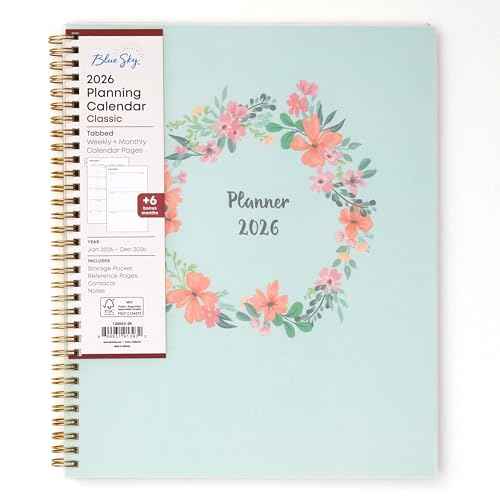 Blue Sky 2026 Weekly and Monthly Planner Calendar, January 2026 - December 2026, 8.5" x 11", Flexible Cover, Laminated Tabs, Durable Twin Wire Binding, Storage Pocket, Laurel