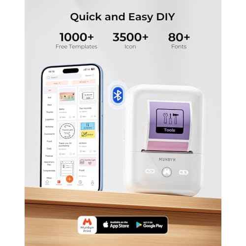 MUNBYN FM226 Label Maker with Tape, Bluetooth Inkless Portable Thermal Sticker Machine,for 0.78-2inch Labels, for Small Businesses, Office Supplies, Address, Clothing, 11H Working Time,White