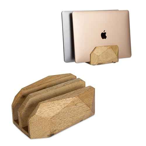 Vertical Laptop Stand for Desk, Laptop Holder to Dock MacBook, MacBook Pro and Other Laptops, Versatile Vertical Laptop Docking Solutions (Indian Mango Wood)