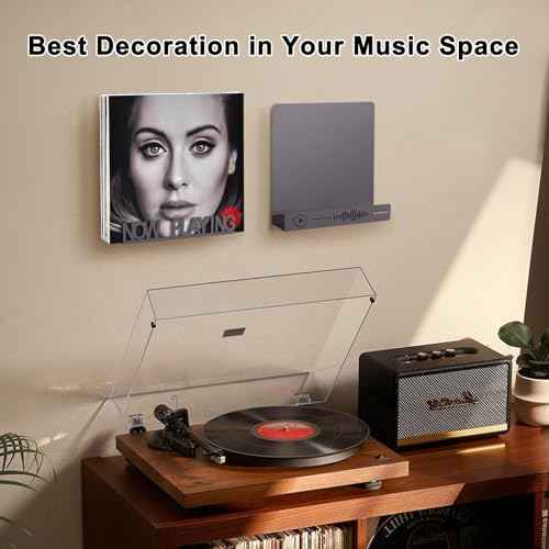 Vinyl Record Holder - 2Pack Wall Mount Storage, Heavy Duty Now Playing Metal Display Shelf, Fits 20 LP's, Dark Grey