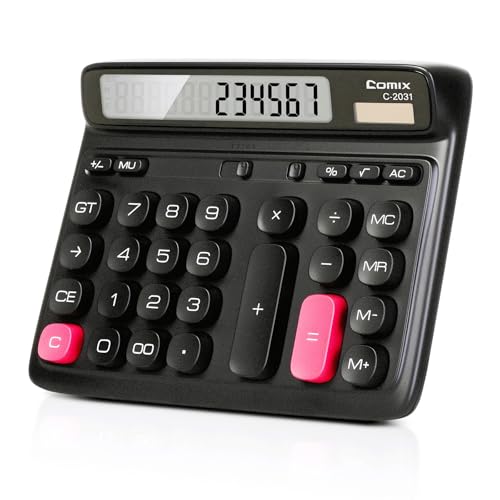 Comix Black Desktop Calculator 12-Digit Large Button Office Math Tool