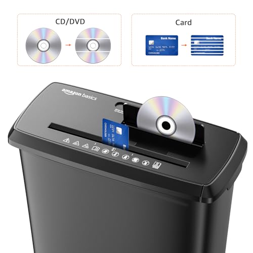 Amazon Basics 8-Sheet Strip Cut Paper & CD Credit Card Shredder with Basket - With Bin
