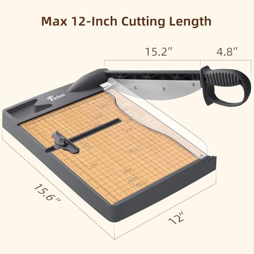 Firbon 12-Inch Heavy Duty Wood Guillotine Paper Cutter with Steel Blade
