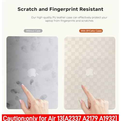 Compatible with MacBook Air 13 inch Case 2022 2021-2018 M1 A2337 A2179 A1932, Case for MacBook Air13 M1, Checkered Textured Cream Leather Hard Shell & Keyboard Cover for Mac Air 13, Beige
