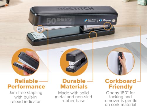 Bostitch Titan Heavy Duty 50-Sheet Stapler Black with 1750 Staples - Jam-Free