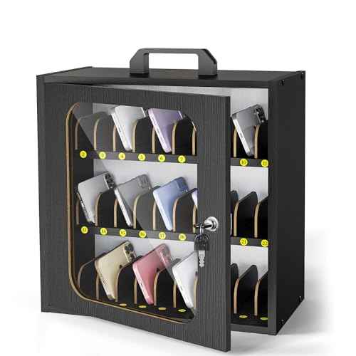 Cell Phone Caddy for Classroom, Adjustable 33 Slots Phone Locker Box for School Home Office Management Easy Assembly Wooden Cellphone Storage Cabinet for Teacher