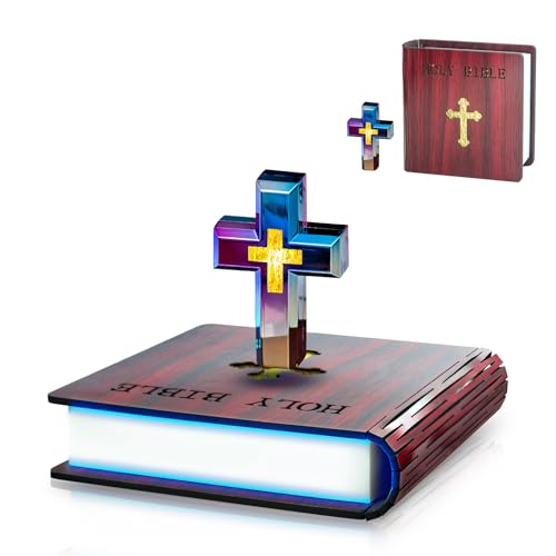 Levitating Cross Lamp, Colorful Magnetic Levitating Cross Lamp Bible Nightlight, Technology Floating Cross Ornament Glowing Cross Light Home Desk Decoration, Unique Gifts for Christmas