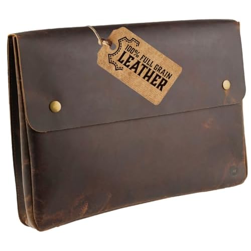 moonster Leather Folder, Full Grain Leather File Folder Organizer Document Holder, Leather Portfolio for Men ?Spacious Leather Folio Laptop Sleeve Case - Fits 13" 14" 15¡± Laptops, MacBook and Tablets