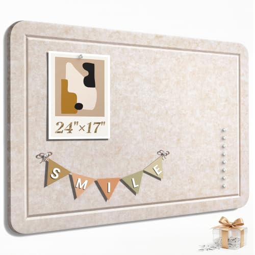 Oatmeal Large Felt Bulletin Board 24x17 Inches with 40 Pushpins - Foldable Office & Home Notice Board