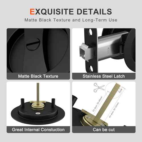 Haidms Matte Black Pocket Door Lock, Square Pocket Door Hardware, Pocket Door Handles, Black Pocket Door Latch Privacy Lock 1 Pack
