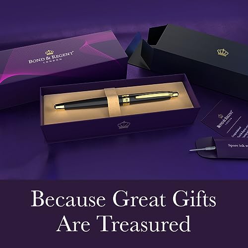 Bond & Regent Gloss Black & 24 Karat Gold | Certified Luxury Grade Rollerball Pen | Nice Gift for Men & Women