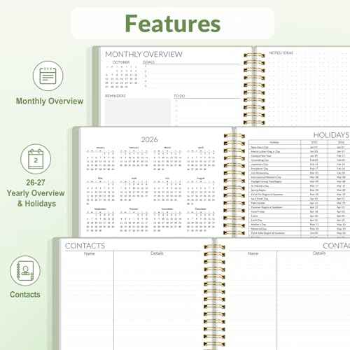 SUNEE 2026-2027 Planner - 24 Months (Jan 2026 - Dec 2027) - 7"x10" Monthly Spreads & Yearly Planner, Sage Green