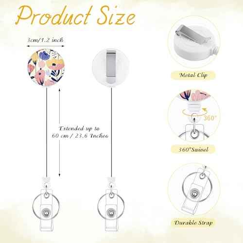 BESARME 3 Pack Badge Reels Retractable Badge Clip with Key Ring Retractable Badge Holders for Office Worker Teacher Nurse Student£¨Flower£©