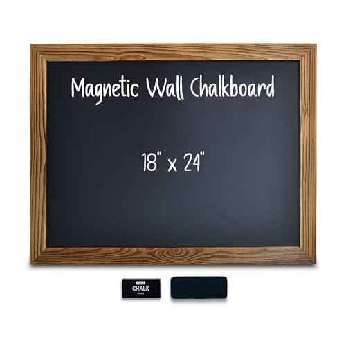 Better Office Products Magnetic Wall Chalkboard, Large Size 18" x 24", Rustic Wood Frame, Chalkboard Sign, Vertical or Horizontal Wall Mount, Includes Chalk and Eraser,(Rustic Brown)
