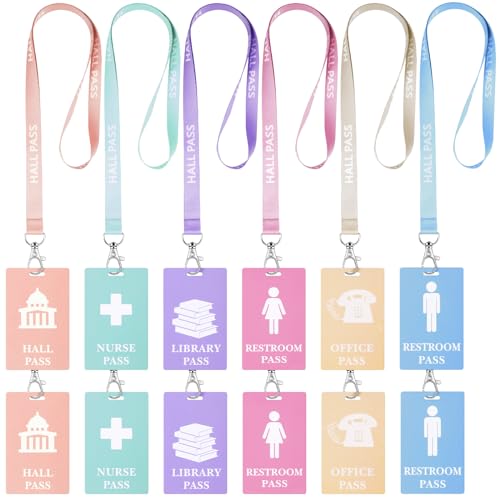 Feifeiya Pastel PVC Hall Pass Lanyards Set - Unbreakable School Passes, 12 Pieces