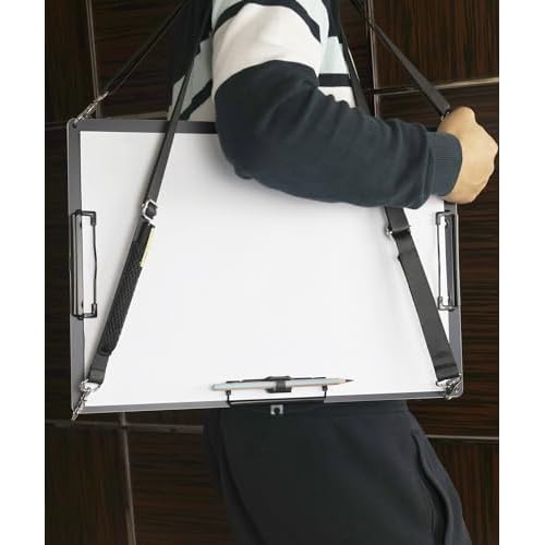 Three Clips Work Clipboards,Black Metal Aluminum Portable Field Clip Board,A3(12.6"X17.7") Heavy-Duty Large Clipboard with 2 Shoulder Straps