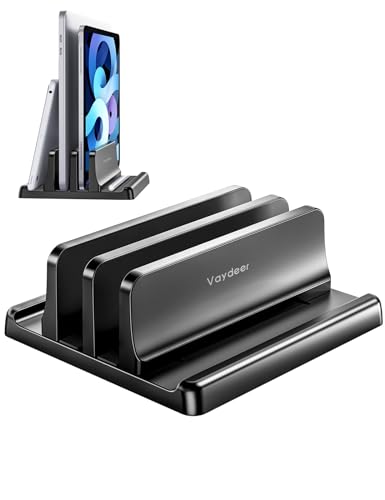 Vaydeer Black Vertical Laptop Stand for Desk - Dual Slot Adjustable Organizer