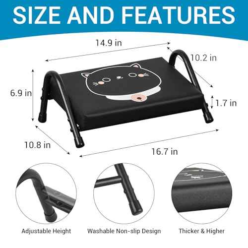Foot Rest for Under Desk at Work,Ergonomic Foot Rest for Office Use, Heights,Relieving Pain in Lower Back, Hip, Knee(Black with Kitten) (Black and Kitten)