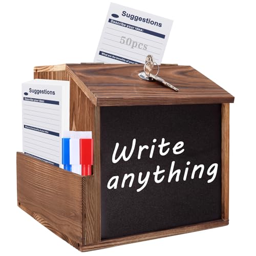 Wood Suggestion Box with Slot and Lock - Rustic Donation Box for Fundraising & Privacy