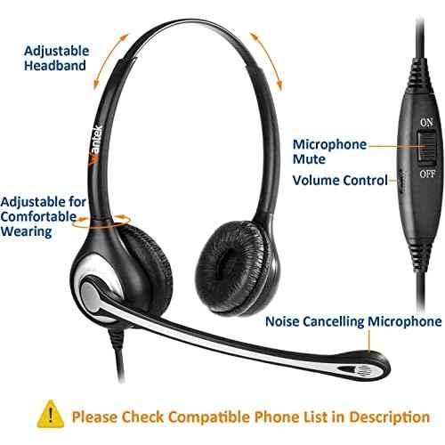 Wantek Phone Headset with Quick Disconnect Cord, RJ9 Office Telephone Headsets with Mic Noise Cancelling Compatible with Office Phone T21P T42S T46S T48S T27G T53W T54W