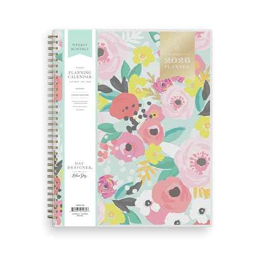 Blue Sky Day Designer 2026 Weekly and Monthly Planner Calendar, January 2026 - December 2026, 8.5" x 11", Flexible Cover, Durable Twin Wire Binding, Storage Pocket, Stickers, Secret Garden Mint