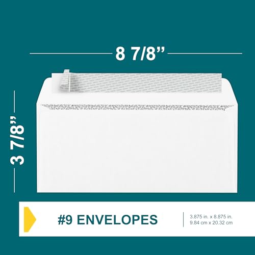 EnDoc Peel & Seal #9 Envelopes 80 Pack - White Business Mailing Envelopes