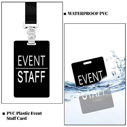 Qilery 50 Set Event Staff Lanyards with PVC Cards Lanyard Pass Staff Cards with Metal Swivel Hook for Concert Event Party Organizer Conference Party Office Supplies(Black)