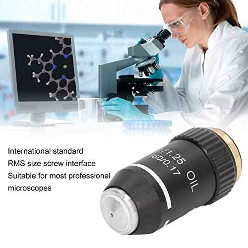 Biological Microscope Lens, 195 Achromatic Black Objective Lens 100X High Power Objective Interface 20.2mm Thread Shape Standard RMS Size, for Use on Microscopes Replacement