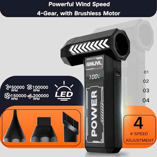 Electric Air Duster, 200000RPM 4-Gear Adjustable Compressed Air Duster with Light, Rechargeable Brushless Motor Durable Blower for Keyboard, Computer, Car, Home Cleaning