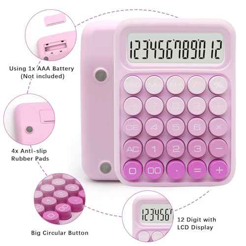 Gradient Pink Calculator, UPIHO Standard Calculator,12 Digit Display and Big Buttons,Pink Office Supplies and Desk Accessories,Cute Office and School Accessory