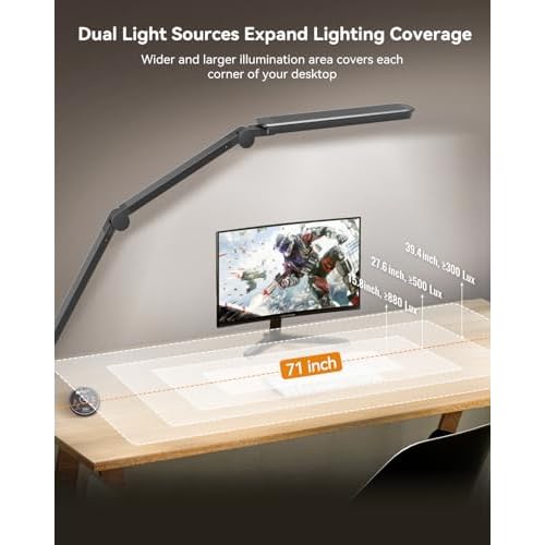 LED Desk Lamp with Clamp, Architect Desk Lamp with Remote, Flexible Swing Arm Desk Light with Dual LED Light, Stepless Dimming, 5 Color Mode & 4 Brightness for Sewing Painting Drafting Crafting