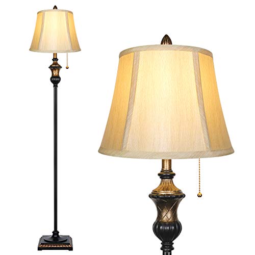 TOBUSA Traditional Floor Lamp, Classic Standing Lamp with Bronze Fabric Shade, Vintage Elegant Tall Pole Lamp for Living Room Bedroom Office Reading, Rustic Upright Floor Lights, Pull Chain Switch