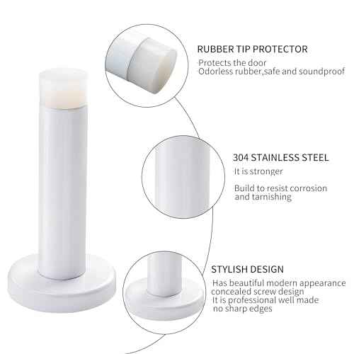 DOKU 10Pcs Door Stop, 3.5 Inch Heavy Duty 304 Stainless Steel Door Stopper with Rubber Tips Bumper, Wall Mounted Door Holder Protection Sound Dampening, White