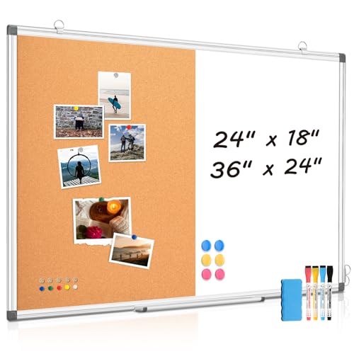 24x18 White Magnetic Dry Erase Whiteboard and Cork Board Combo - Wall Mount