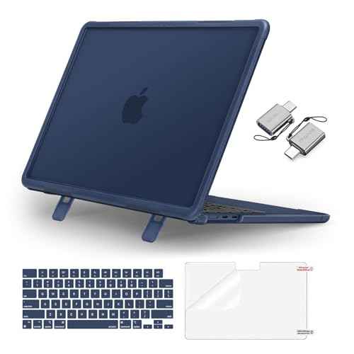 MOSISO Compatible with MacBook Air 13 inch Case 2025 2024 2023 2022 M4 A3240 M3 A3113 M2 A2681, Heavy Duty Hard Case with Kickstand&Keyboard Cover&Screen Film&Type C for MacBook Air 13.6,Midnight Blue